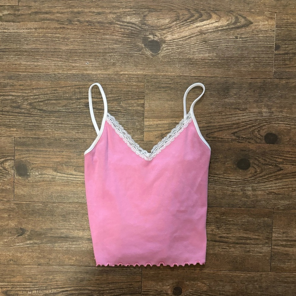 Brandy Melville Pink tank with lace trim